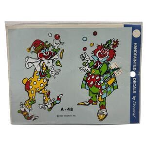 Vintage *NEW* 1980 Clown Decals Handpainted by Decorcal Two Decals One Page